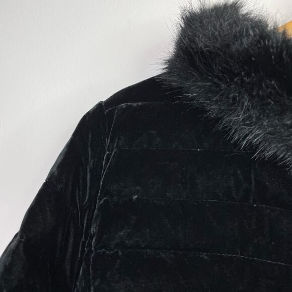 Talbots Black Velvet Down Quilted Puffer Jacket Coat Faux Fur Collar 16P 16 P - Picture 8 of 17